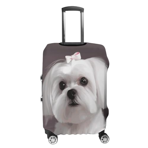 Anti-Scratch Luggage Cover Lovely Maltese Dog Printed Luggage Case Protector Washable Suitcase Covers Elastic Suitcase Protector for Size L (26-28 inch) Luggage4
