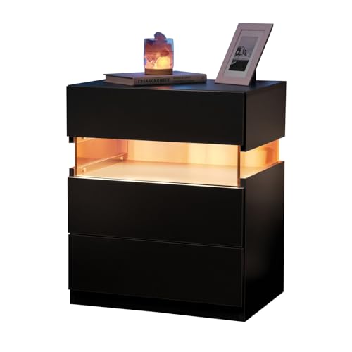 Baisha Storage Cabinet with LED, 3 Drawers, for Bedroom, College Dorm, Living Room, Office, Study(Black, 19.7