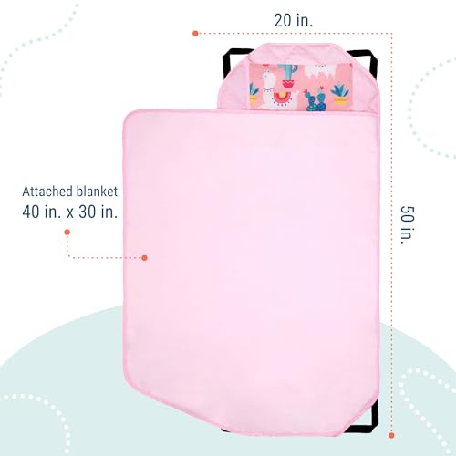 Image of Wildkin Modern Kids Nap Mat with Pillow for Girls - Cotton Blend, Elastic Straps, Toddler Sleep Mat for Daycare, Preschool, Kindergarten & Travel, Ages 3-7, Machine Washable - Llamas and Cactus Pink