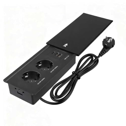 ZRZTM Enchufe Empotrable Mesa, Enchufe Integrado con 2 Enchufes, 2 USB, 1 Type C, Integrado de Escritorio de Aluminio, Cable de 1.8, para escritorio, sala de conferencias, cocina, sofá, color negro