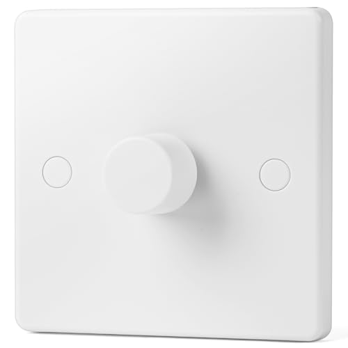 AXFEE LED Dimmer Switch, 1 Gang 220V Trailing Edge Inline Dimmer Light Switches Rotary ON/OFF, Suitable for Home 5-200W Dimmable LED, Halogen Bulbs, Ceiling, Incandescent Lights(White)