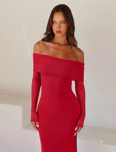 Image of REORIA Women's Off Shoulder Long Sleeve Bodycon Maxi Dresses