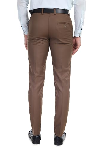 Image of Men's Stretchable Solid Plain Formal Trousers - Regular Fit Stylish Pants for Office & Party, Fashionable Dress Trousers for Men