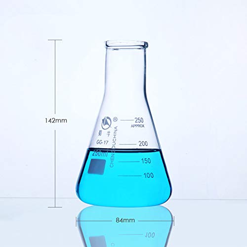 Generic Lab Erlenmeyer Flask Wide Mouth Conical Flask 250ml Borosilicate 3.3 Glass Lab Glassware with Printed Graduation