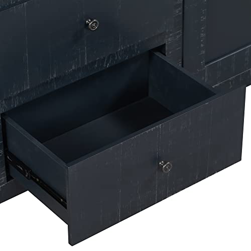 Xd Designs Retro Solid Wood Buffet Cabinet Sideboard With 2 Storage Cabinets And 3 Drawers, Large Storage Cabinet Entryway Console Table Bar Cupboard Server With Adjustable Shelves (Antique Black-U) #TOP6