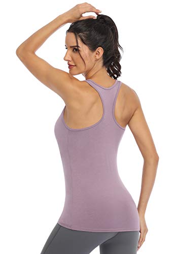 Athomely Workout Tank Tops for Women Athletic Yoga Tops Racerback Running Tanks Gym Exercise Shirts Sleeveless Activewear 4 Pack Black/Grey/White/Purple M