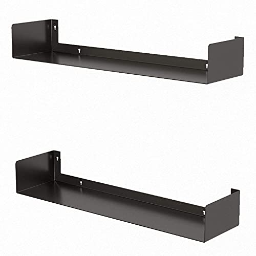 Image of Livzing 24-Inches Heavy Metal Book Shelf for Home, U Shape Wall Mount Shelf, Floating Books Rack, CD DVD Storage Display Racks, Multipurpose Wall Mounted Bookcase -(Set of 2,Black)