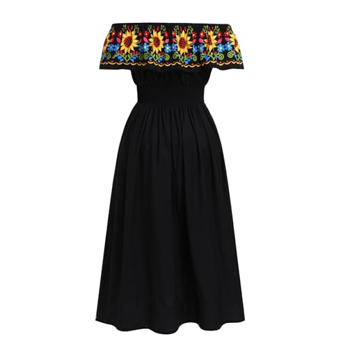 Mexican Dresses for Women Traditional Off Shoulder Summer Floral Sunflower Fiesta Long Maxi Dress Cinco de Mayo Outfit2