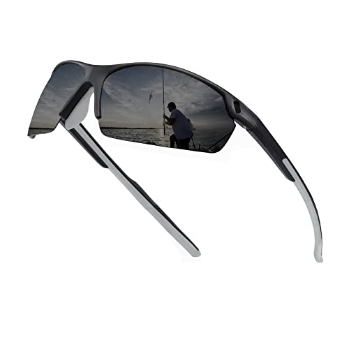 SKYWAY Polarized Sunglasses Women Men,Wrap-Around Sports Sunglasses for Cycling Running Fishing Baseball UV Protection SS8006 (White Frame/Gray Lens)
