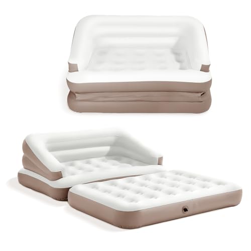 TXZ outdoor Full Size Air Mattress for Inflatable-Portable Blow Up Mattress Sofa Bed with Flocked top-Double Air Couch for Tent Camping/Car Travel Backpacking/Family Leisure(Nut Brown)