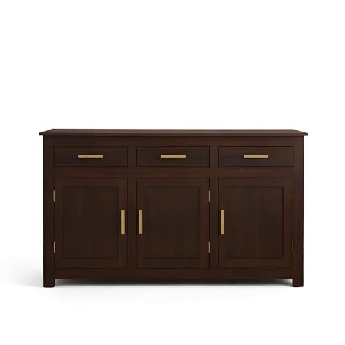 Image of SONA Art & Crafts Solid Sheesham Wood Sideboard Cabinet Storage Organizer for Home Kitchen Living Room & Bedroom Multi Shelves Hallway Dining Room Walnut Finish 145x45x90 CM