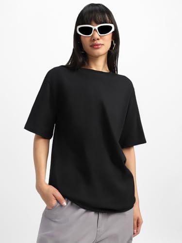 Image of JUNEBERRY Pure Cotton Drop Shoulder Oversized Baggy Fit Half Sleeve Plain Solid Round Neck Multicolor T-Shirt for Women & Girls (Pack of 2) (Sizes S-2XL)