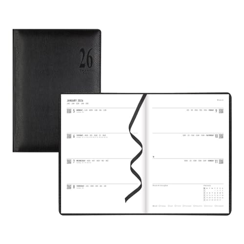 Letts of London® agenda 2026 Milano hebdo/mensuel, A5, 8.25" x 5.875", noir (C080569-26)