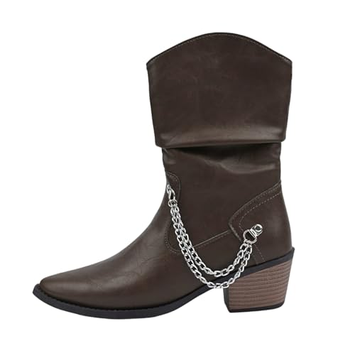 Generisch Ankle Boots - Botines de tacón alto para mujer con tacón de bloque de piel sintética, botas de equitación retro occidentales, con tacón, modernas, elegantes, para el día a día, para otoño e