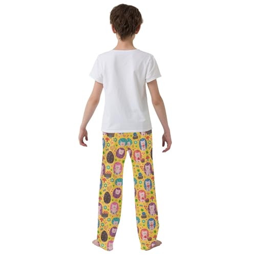 ZZXXB Colorful Hedgehog Flowers Boys Long Pants Soft Trousers Elastic Waist Kids Lounge Bottoms with Pockets S-XL3