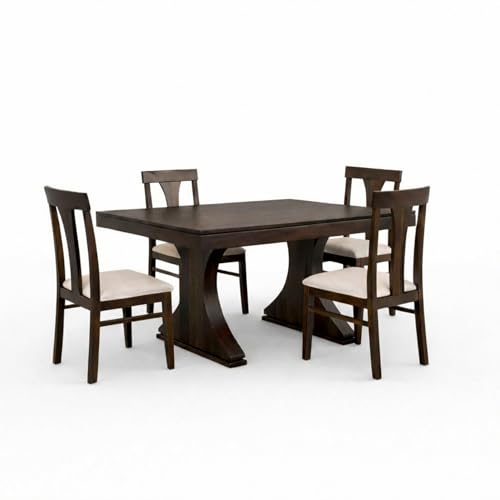 Image of SONA ART & CRAFTS Paan Solid Sheesham Wood 4 Seater Dining Table Set Dining Table with 4 Cushion Chairs Dinner Table Set for Dinning Room Home Hotel and Office (Walnut Finish)