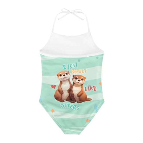 Otter Cartoon Print Girls Swimsuit One Piece Halter Quick Dry Comfort Cute Bathing Suit for Little Girls2