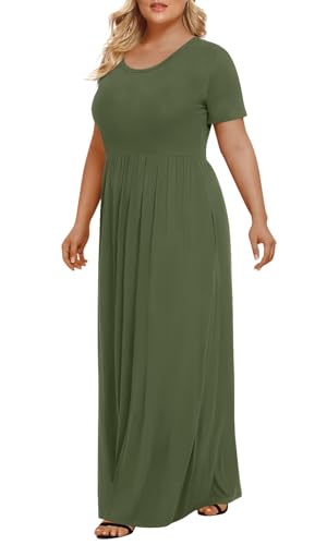 Image of LONGYUAN Women's Plus Size Maxi Dresses Summer Short Sleeve Casual Long Dress 2026 XL-6XL