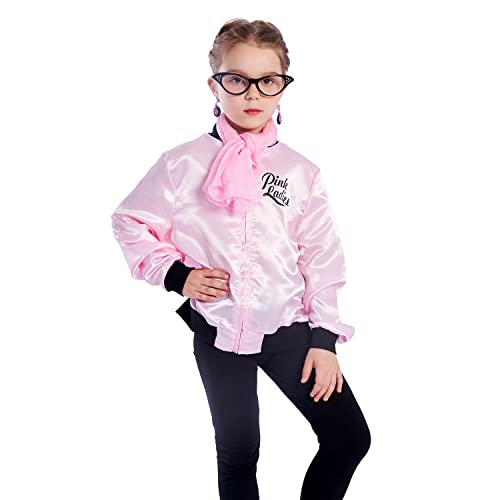 Disfraz 50s chaqueta satín rosa niñas con accesorios miniatura 3