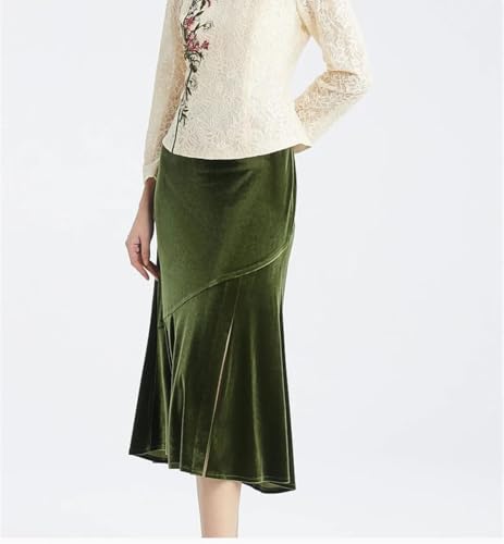 Women's Silk Fleece Midi Skirt Solid Slim Fit A-Line Dress for Business Casual Wear2