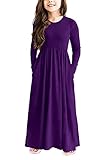 storeofbaby Long Sleeve Purple Maxi Dresses for Little Girls Casual Pocket Dress