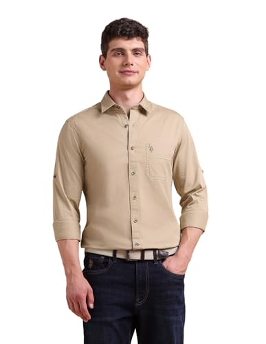 Image of U.S. Polo ASSN. Solid Regular Fit Cotton Shirts for Men - 100% Cotton, Full Sleeve Mens Casual Shirts