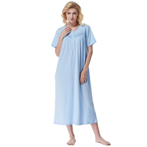 Chemise de nuit femme coton longue à manches courtes Keyocean et nuisette ample