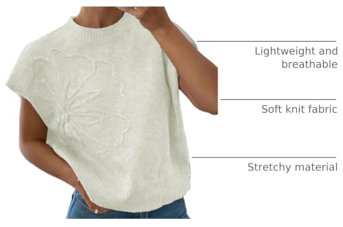 Image of 2026 Womens Floral Sweater Vest Cute Cap Sleeve Tops 3D Flower Decor Knit Tank Top Loose Spring Fall Summer Clothes