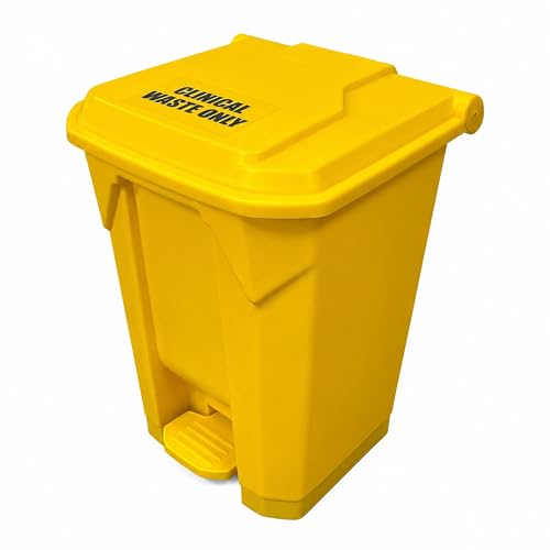 Chabrias Ltd 50L Clinical Waste Pedal Bin Yellow Medical-Grade Foot-Operated Bin for Clinics Schools & Offices Durable Plastic Hands-Free Operation Odour-Resistant Lid Compact Footprint