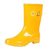 Evshine Women's Mid Calf Rain Boots Waterproof Garden Shoes Glossy Yellow, 8