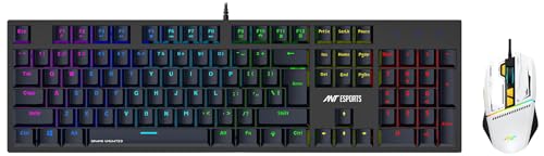 Image of Ant Esports MK3400 V3 Pro Mechanical Gaming Keyboard & Ant Ghost 50 Plug and Play RGB 8 Programable Buttons High End 12800 DPI 1000hz Pooling Rate Optical Ergonomic Wired Gaming Mouse -White