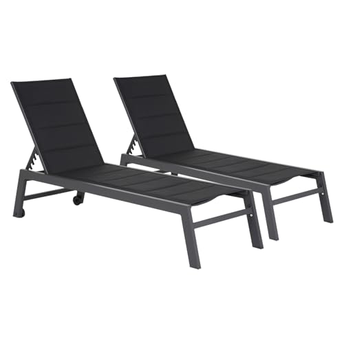 Happy Garden Lot de 2 Bains de Soleil Barbados en textilène Noir et Aluminium Gris. Transat...
