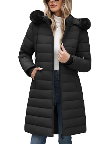 Women's Winter Puffer Coat Fleece Lined Thicken Jacket Mid-Length Hooded Waterproof Down Parka with Detachable Hood