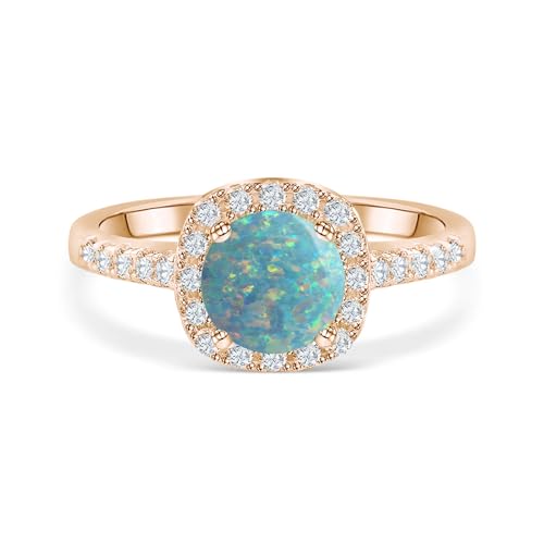Silwan Opal Ring for Women S925 Sterling Silver/10K 14K 18K Round Opal Engagement Wedding Rings for Women Wife Her3