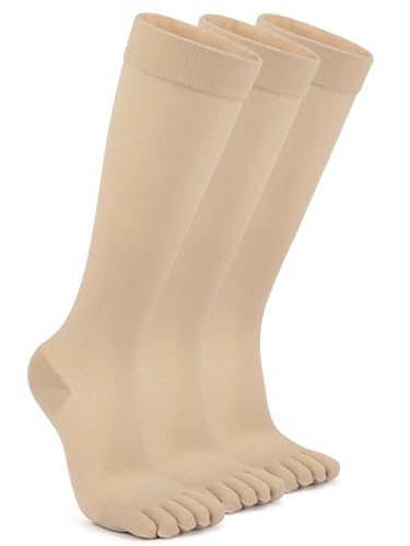 3 Pairs Knee High Toe Socks for Men & Women – Compression Toe Socks Separate Toe Design for Daily