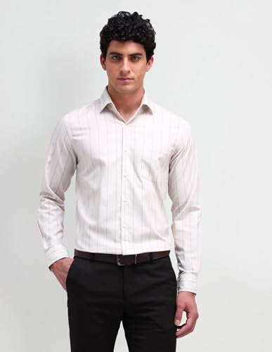 Image of Arrow Men Slim fit Cotton Striped Long Sleeves Semi-Cutaway Collar Shirt