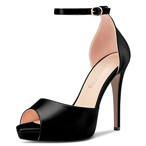 NobleOnly Women Stiletto High Heel Platform Ankle Strap Sandals Wedding Party Dress Roman 4.7 Inches Heels