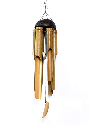 Wind Chime 6 Bamboo Pipe Half Coconut Bamboo Wind Chime Home Feng Shui Item Indoor/Outdoor Decor (38 inches)