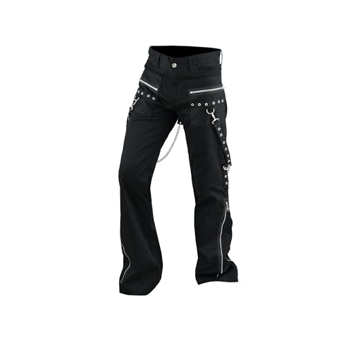 Women's Chains Black Rhinestones Gothic Punk Emo Pants Straps Baggy Pants(XL)2