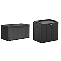 Greesum 100 & 31 Gallon Black Resin Lockable Deck Boxes for Outdoor Storage