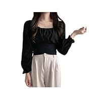 Women's Black Cotton Blend Delta Sweetheart Neck Off Shoulder Solid Tops Long Sleeve Loose Clothes for Women Girls (Medium)