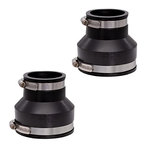 Fernco 1056-32 3-in. x 2-in. Flexible PVC Reducing Pipe Coupling for Cast Iron and Plastic Plumbing Connections, 2-Pack