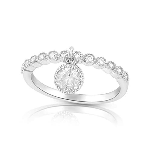 Silvercloseout Rhodium Plated Sterling Silver Womens Thin Stackable Cz Cubic Zirconia Dangling Charm Ring - Size 10 #TOP1