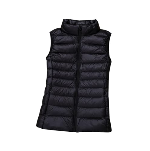 HAXNOHEY Chaleco Plumas Mujer Ultraligero Corto sin Mangas Chaqueta Plumón Ligera y Plegable sin Mangas Mujer con Cremallera Ropa de Abrigo Abrigada Otoño Invierno Senderismo Viajar Negro L