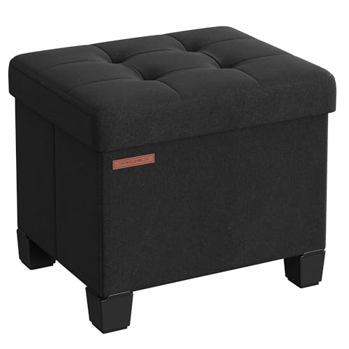 SONGMICS Storage Ottoman, Small Ottoman Foot Rest with Legs, 12.6 x 15.8 x 13.2 Inches Foot Stool, Load up to 660 lb, for Living Room, Bedroom, Dorm, Ink Black ULSF012B01 Black 15"D x 15.8"W