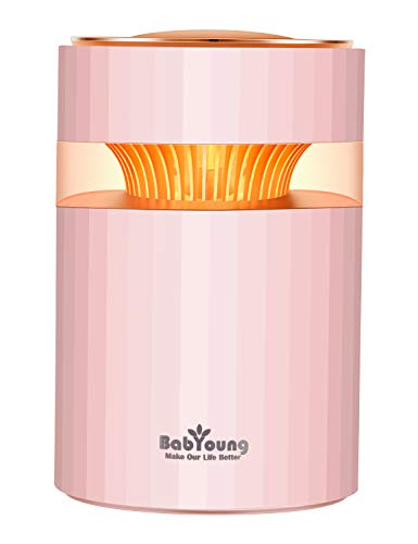 BabYoung 900ML Portable Humidifier With Night Light Double Port Spray Cool Mist Humidifier Auto Shut-Off USB Desktop Humidifier for Baby Bedroom Office Home (Pink)