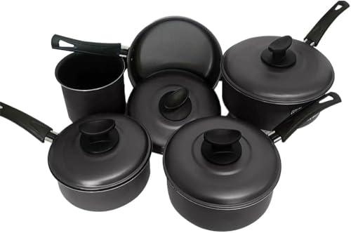 Jogo de Panelas Antiaderente, 5 Peças, Preto, Alumínio, com 4 Panelas e 1 Fervedor, Revestimento Antiaderente