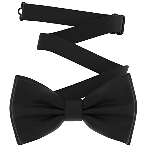 Men s Black Bow Tie Pre-Tied Style Formal Satin Classic Bowtie for Tuxedo Faux Silk, by Adam Young (Large, Black)