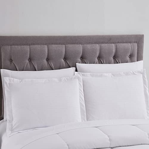 Image of Sweet Home Collection 8 Piece Bed in a Bag with Dobby Stripe Comforter, Sheet Skirt, and Sham Set, Twin, White, 8