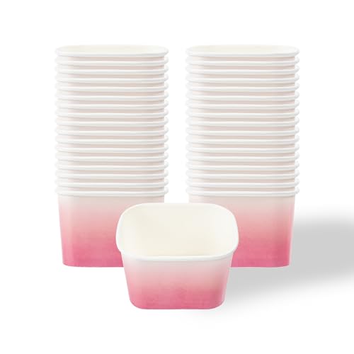 Image of Restaurantware Paper Cups 200 Count 12 Ounce Square Disposable Ice Cream Containers, Leak-Resistant Paper Dessert To Go Cups, Hot And Cold Food, Durable Pink And White Ombre Design